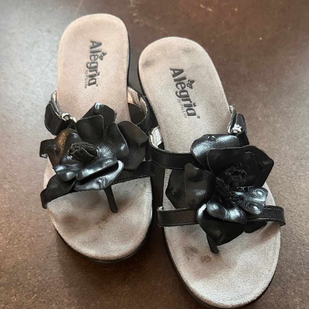 Alegria Black Floral Slide Sandals